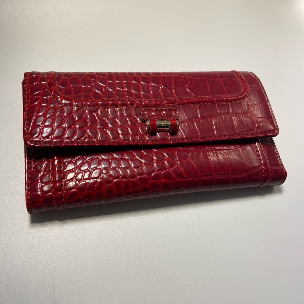 Liz Claiborne Red Crocodile Double Snap Wallet
